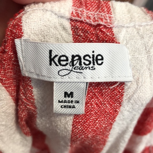 kensie jeans romper Women's M Medium red white striped chevron wide legs linen - Picture 9 of 11
